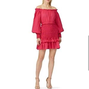 Alexis Marilena Smocked Polka Dot Ruffled Trim Mini Dress SZ Medium